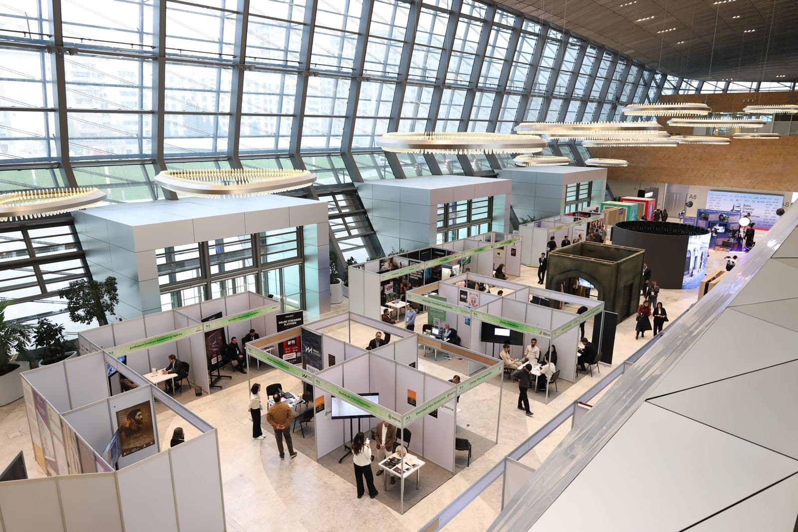 Busy exhibition hall prepared for a live event