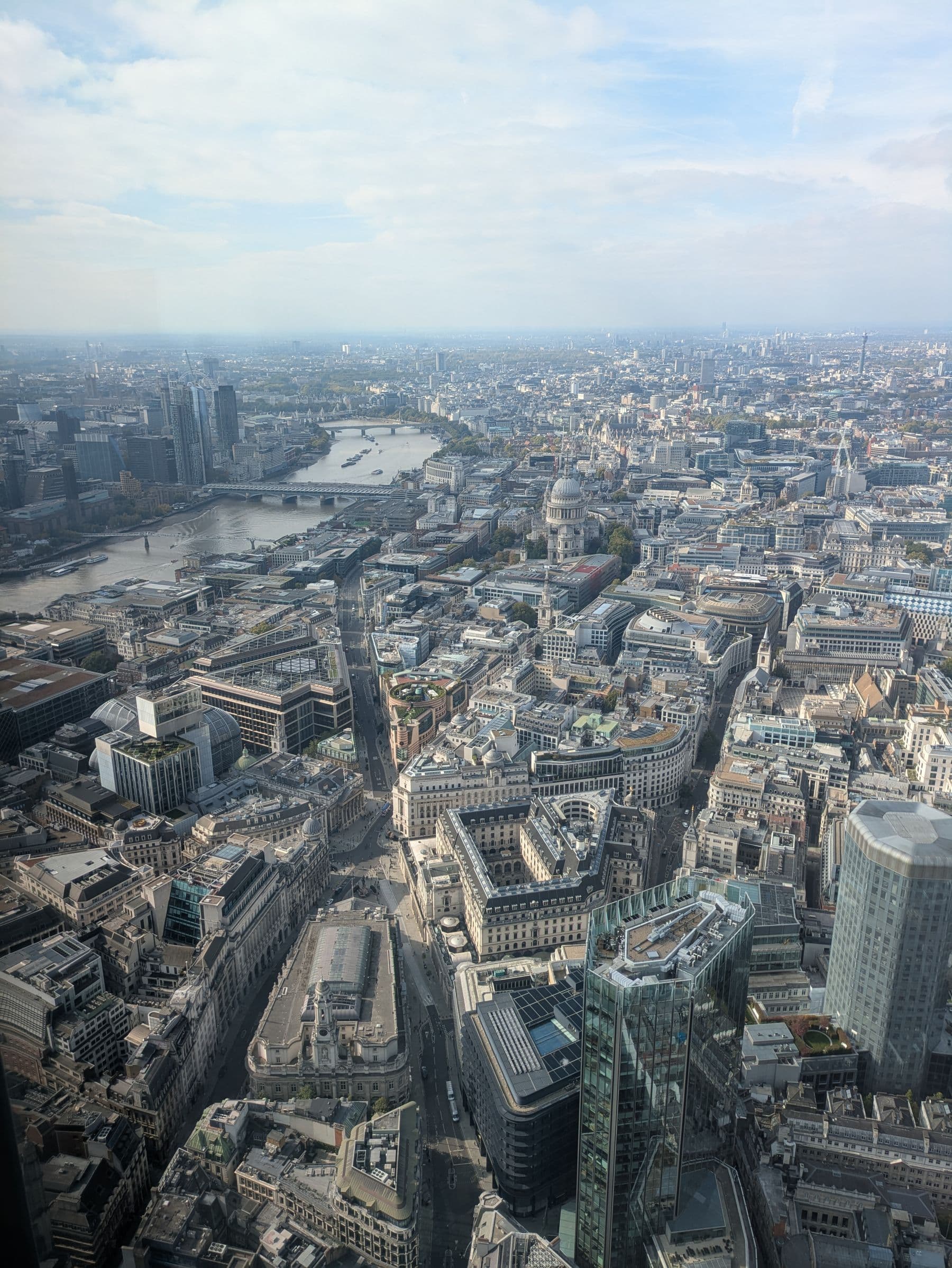 Aerial view of central London, the River Thames and St Paul's Cathedral